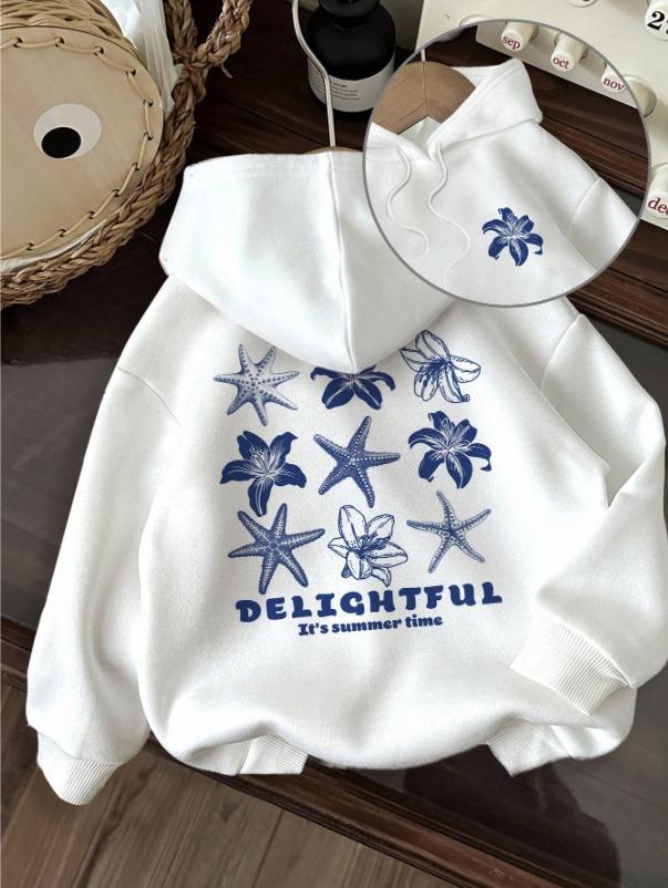 ESC BUTİK Delightful Baskılı Beyaz Kapşonlu Sweatshirt  Hoodie