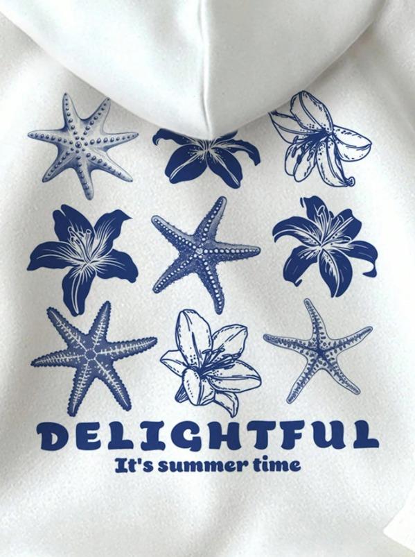 ESC BUTİK Delightful Baskılı Beyaz Kapşonlu Sweatshirt  Hoodie