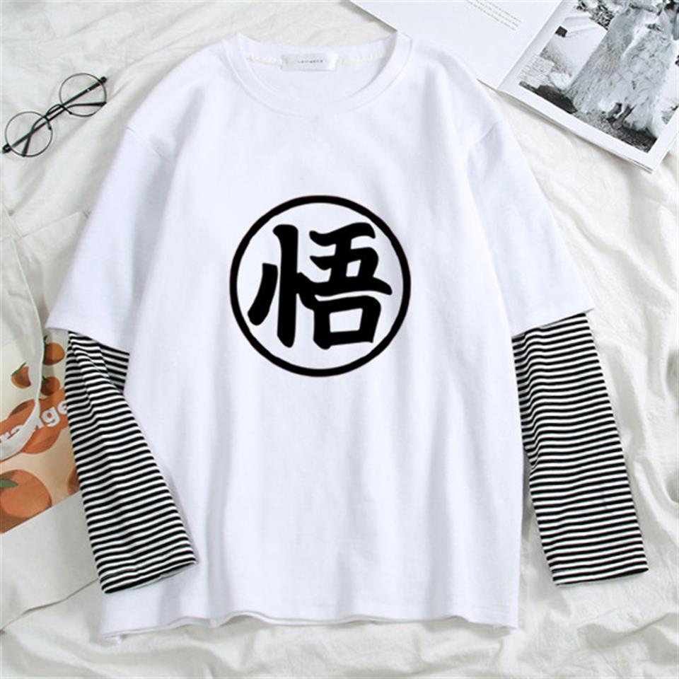 ESC BUTİK Dragon Ball Baskılı Fake Sleeves Unisex Beyaz T-shirt
