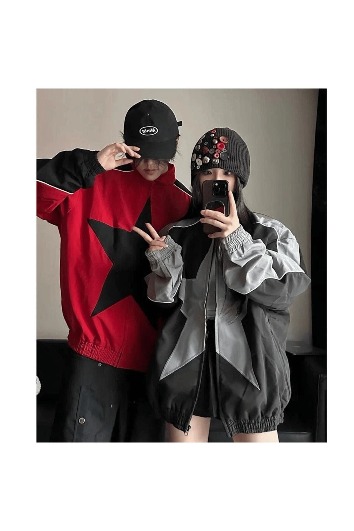 Baggy Paraşüt Harajuku Star Patchwork Detail Oversize Unisex Bomber Ceket