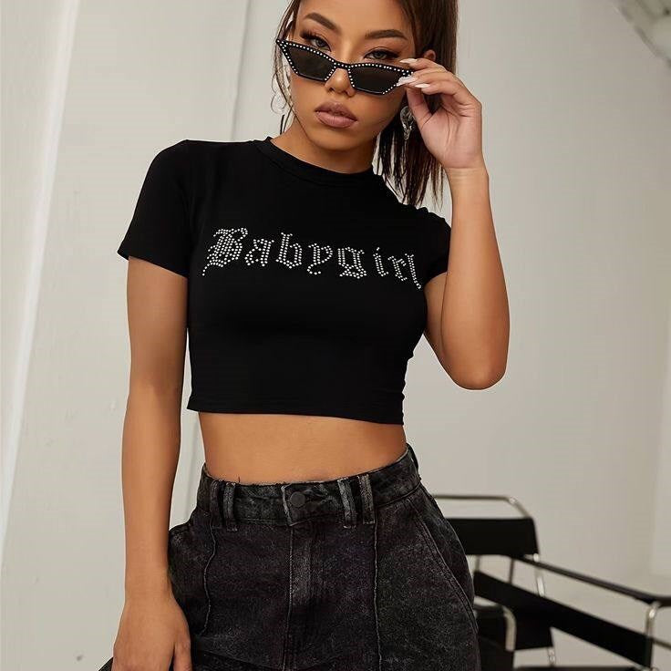Hoodie  Outdoor Gothic Taş Işleme Stone Babygirl Siyah Crop