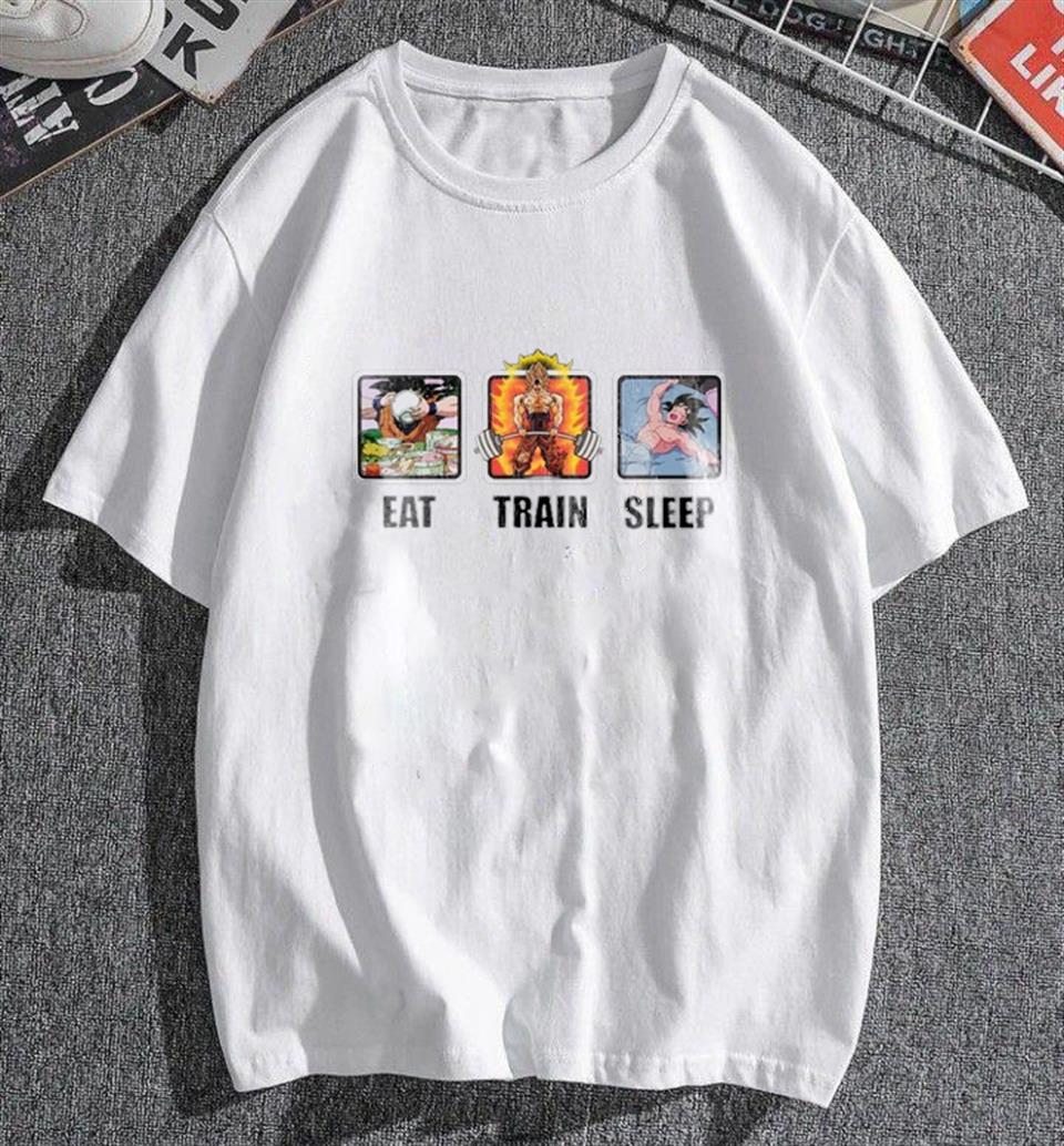 ESC BUTİK Eat Train Sleep Beyaz Unisex Oversize T-shirt