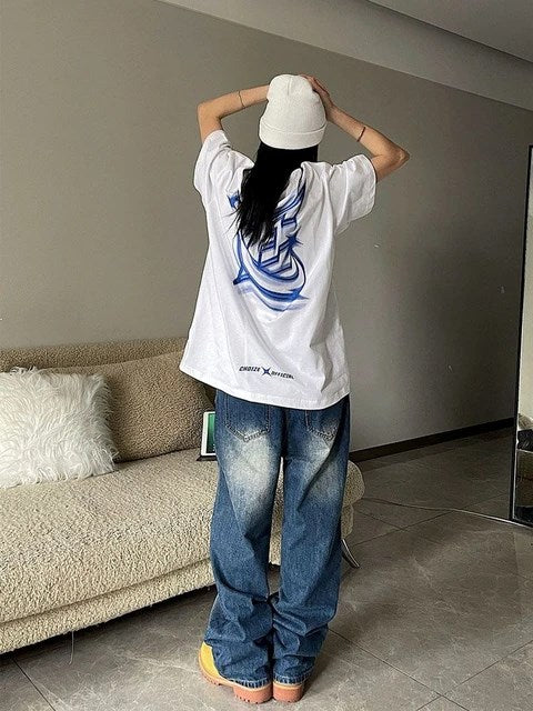 Outdoor Y2k Hoodie Harajuku Choize Beyaz Oversize Kısa Kollu Unisex T-Shirt