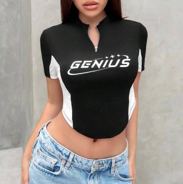 ESC BUTİK Genius Baskılı Siyah Crop