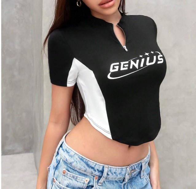 ESC BUTİK Genius Baskılı Siyah Crop