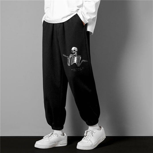 ESC BUTİK Gothic Confused Skeleton Baskılı Oversize Unisex Siyah Eşofman Altı