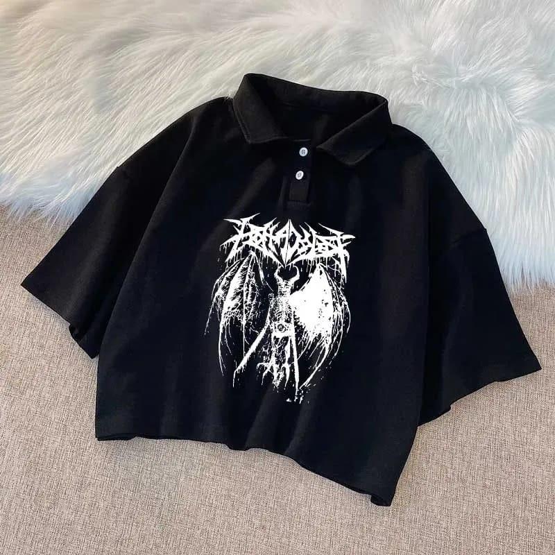 ESC BUTİK Gothic Devil Polo Yaka Crop