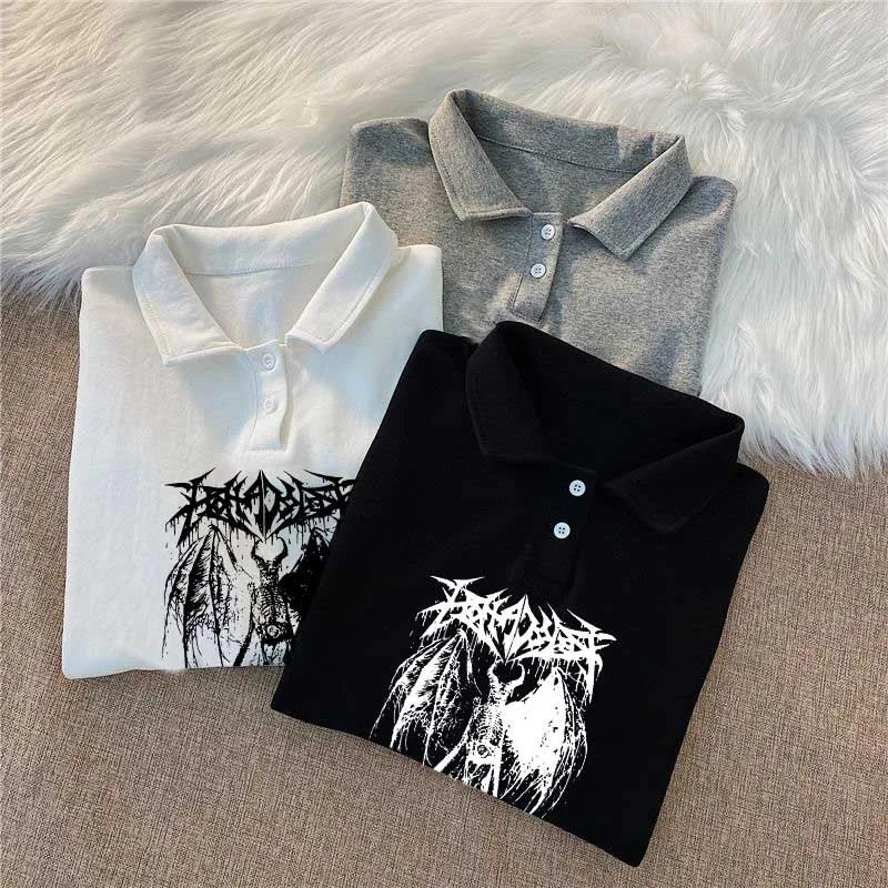 ESC BUTİK Gothic Devil Polo Yaka Crop