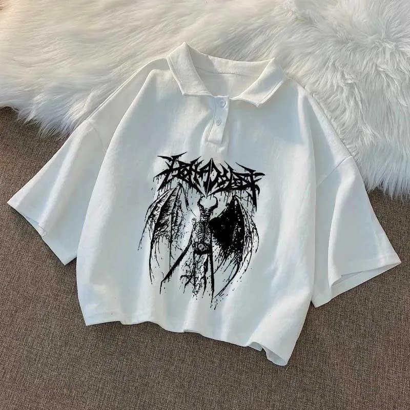 ESC BUTİK Gothic Devil Polo Yaka Crop