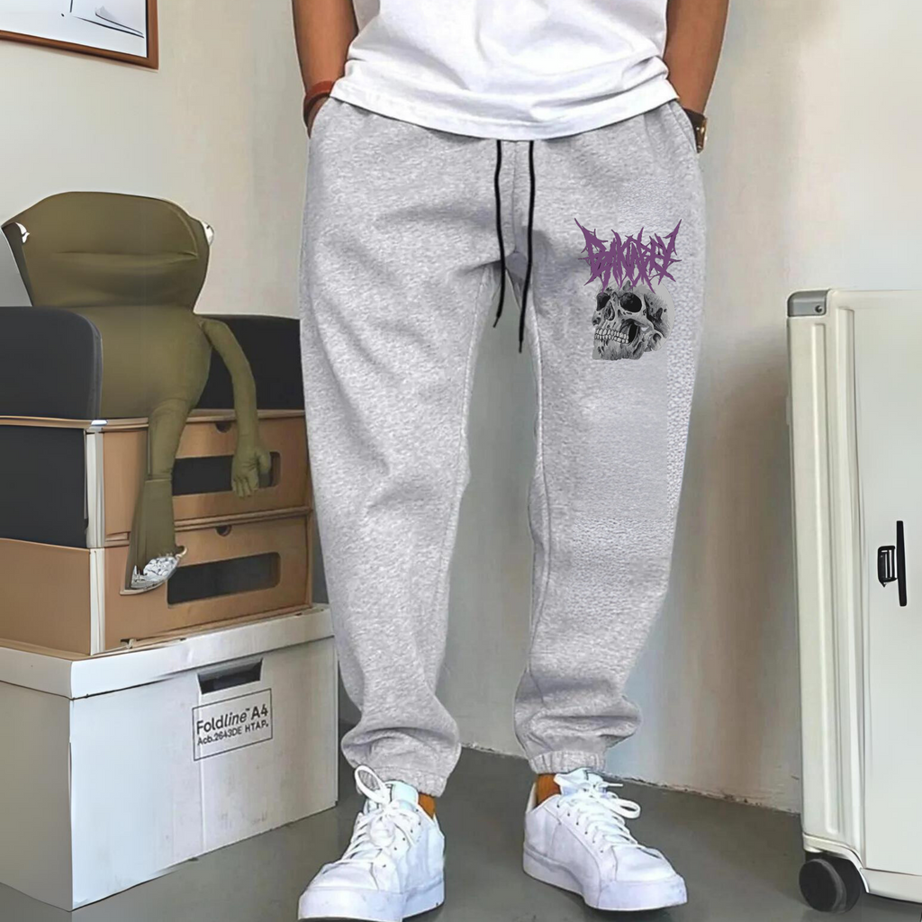 ESC BUTİK Gothic Skull Baskılı Unisex Gri Eşofman Altı