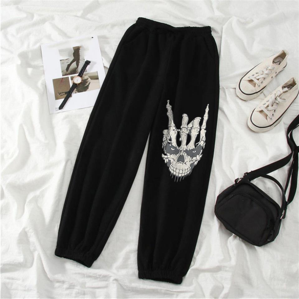 ESC BUTİK Gothic Skull Hand Baskılı Oversize Unisex Siyah Eşofman Altı