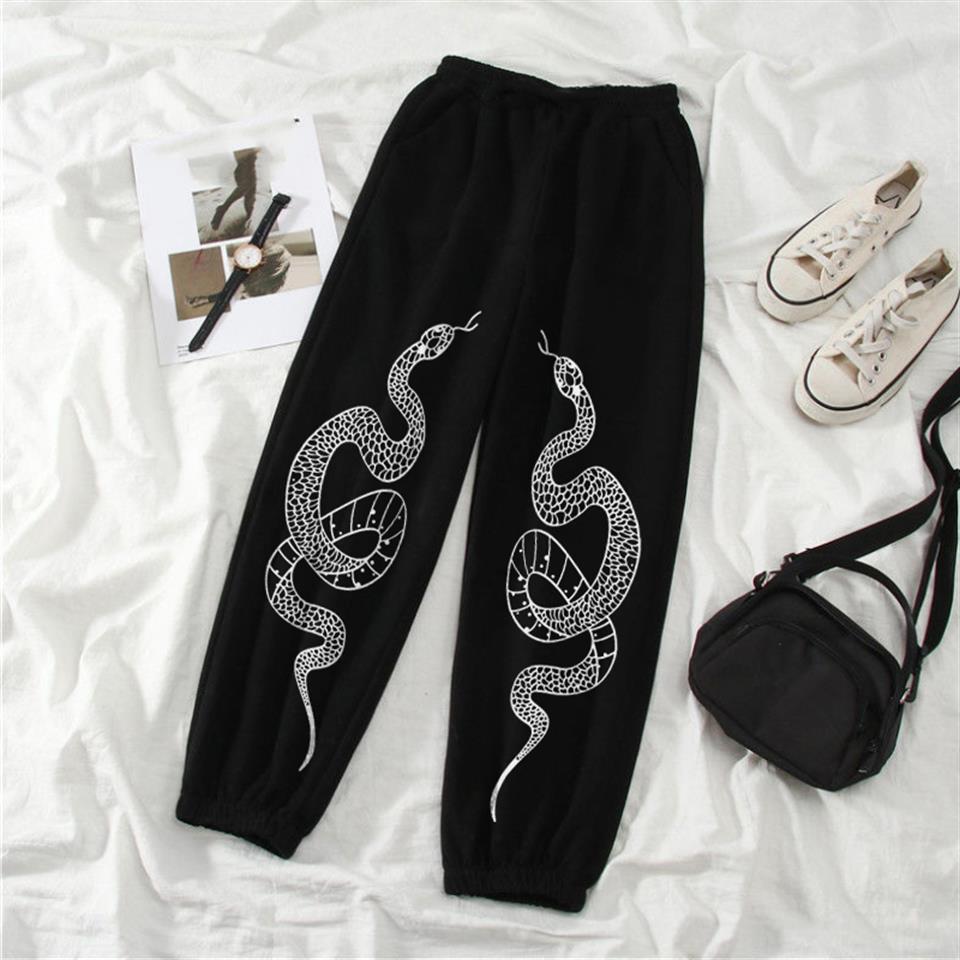 ESC BUTİK Gothic Snake Baskılı Oversize Unisex Siyah Eşofman Altı