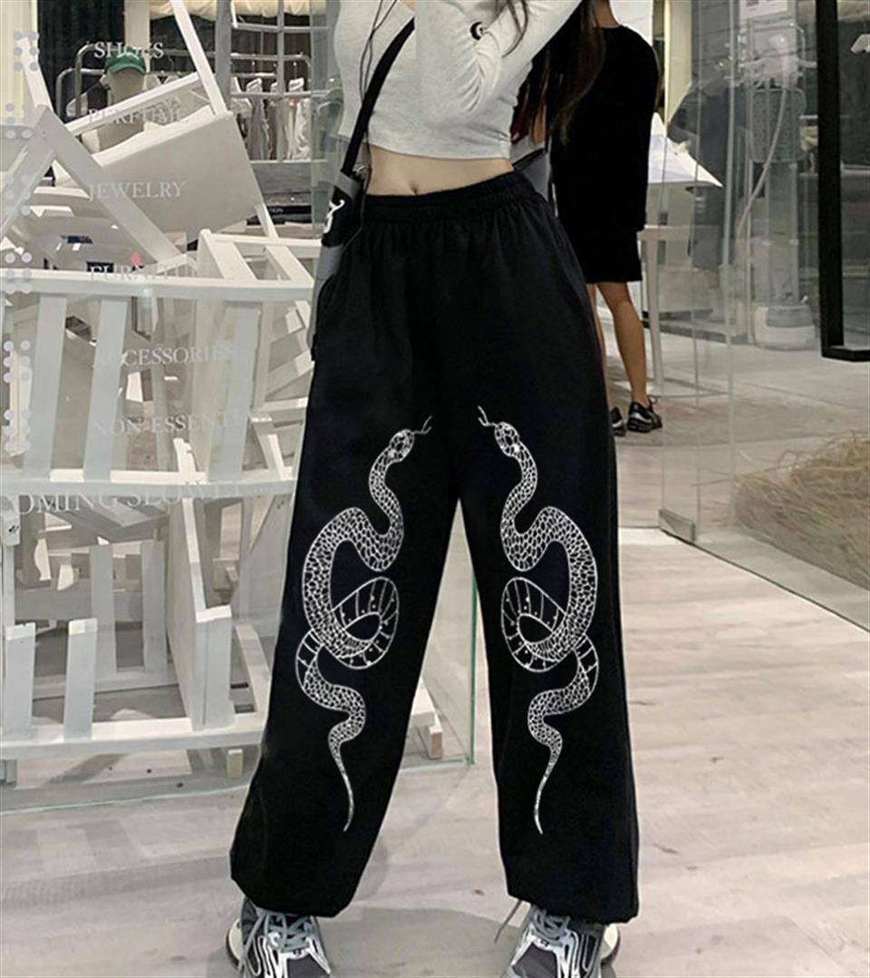 ESC BUTİK Gothic Snake Baskılı Oversize Unisex Siyah Eşofman Altı