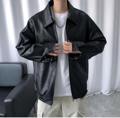 ESC BUTİK Gothic Spider Baskılı Streetwear Siyah Oversize Unisex Astarlı Deri Ceket