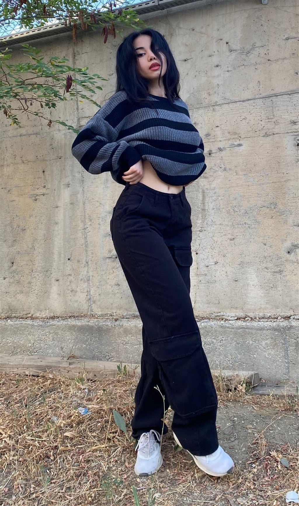 ESC BUTİK Gri Siyah Çizgili Streetwear Oversize Unisex Kazak