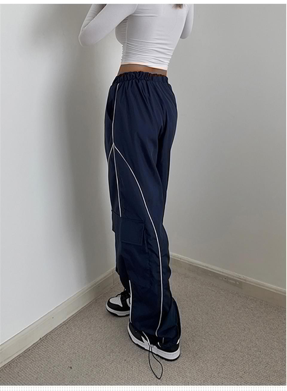 ESC BUTİK Harajuku Lines Detail Cargo Pocket Dark Navy Tracksuit Lacivert Eşofman Altı