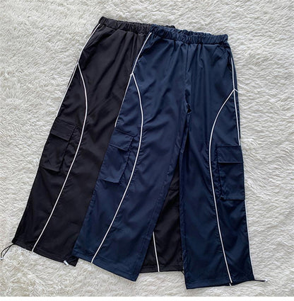 ESC BUTİK Harajuku Lines Detail Cargo Pocket Dark Navy Tracksuit Lacivert Eşofman Altı