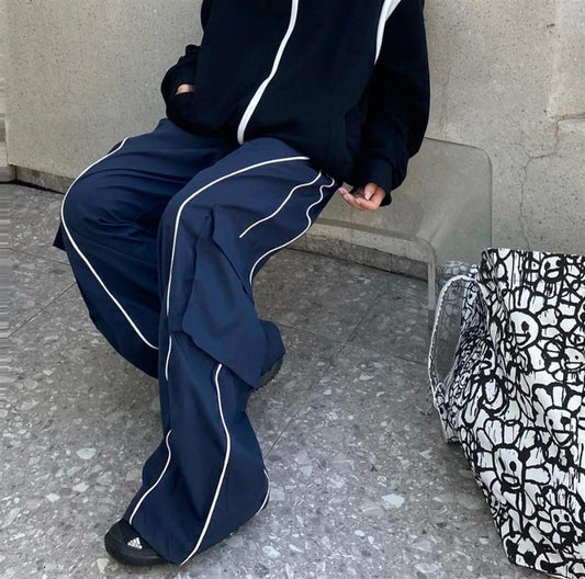ESC BUTİK Harajuku Lines Detail Cargo Pocket Dark Navy Tracksuit Lacivert Eşofman Altı