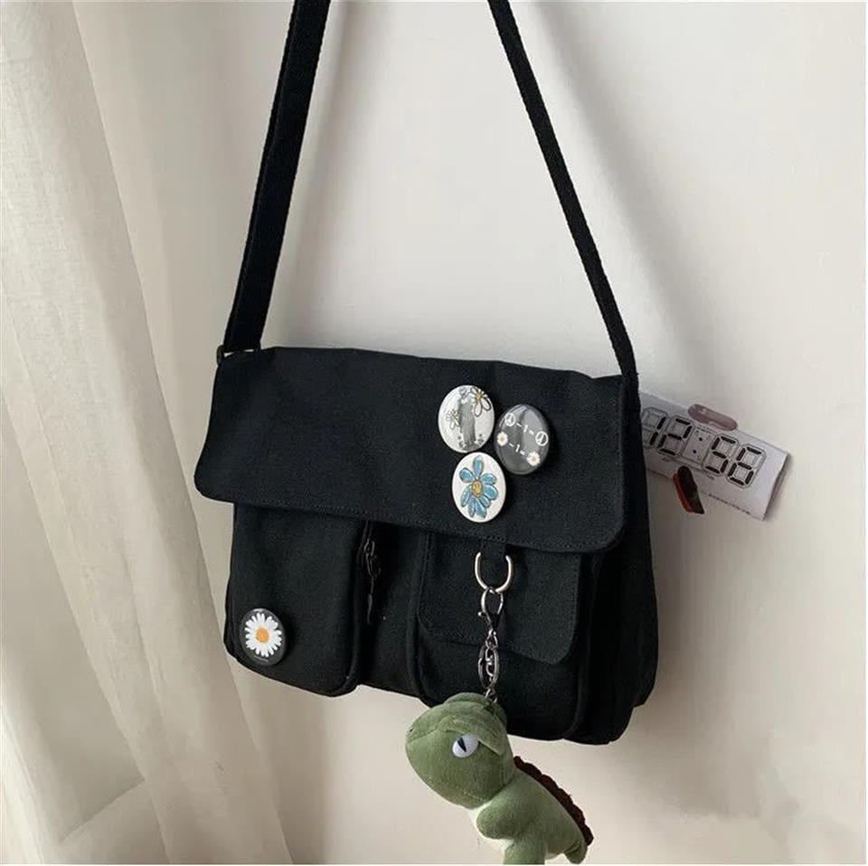 ESC BUTİK Harajuku Unisex Cepli Unisex Siyah Postacı Çantası