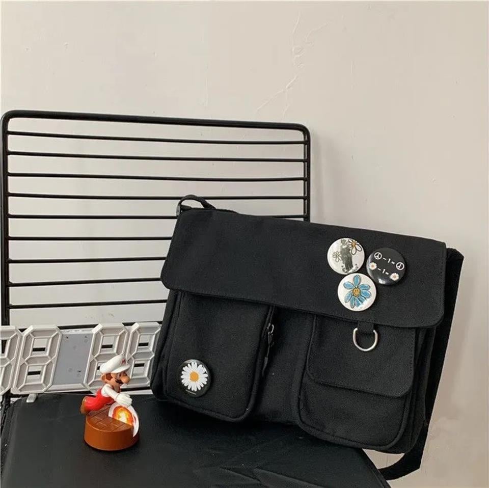 ESC BUTİK Harajuku Unisex Cepli Unisex Siyah Postacı Çantası