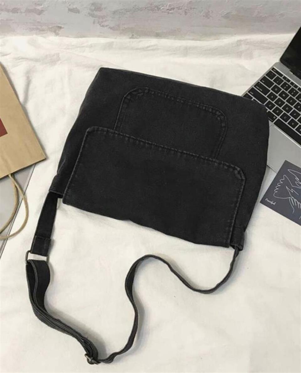 ESC BUTİK Harajuku Vintage Unisex Kot Gri  Postacı Çantası