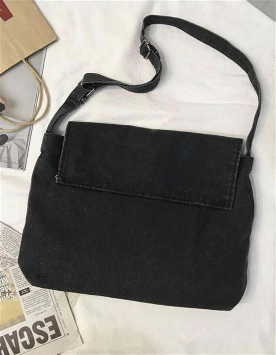 ESC BUTİK Harajuku Vintage Unisex Kot Gri  Postacı Çantası