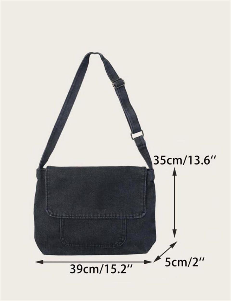 ESC BUTİK Harajuku Vintage Unisex Kot Gri  Postacı Çantası