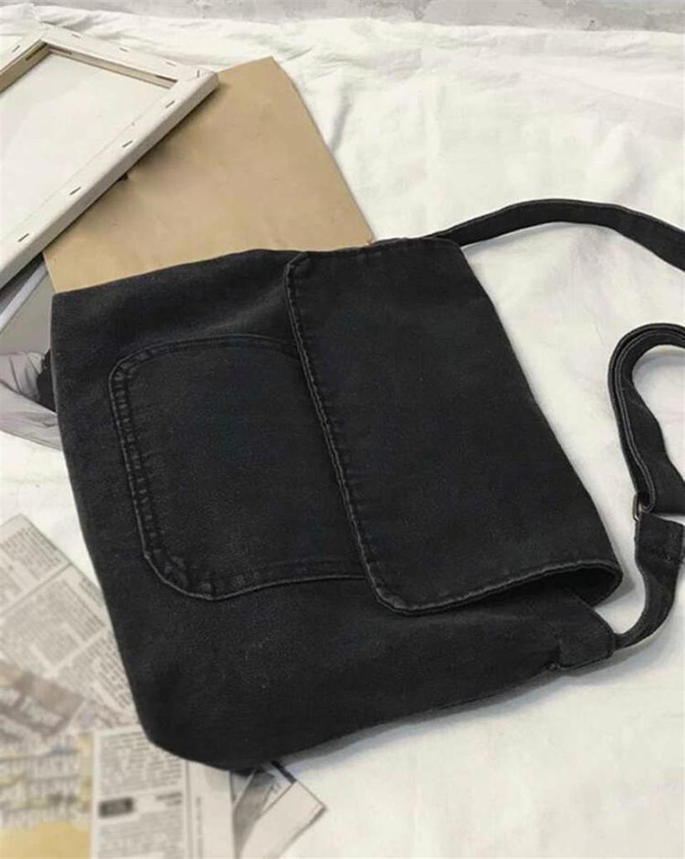 ESC BUTİK Harajuku Vintage Unisex Kot Gri  Postacı Çantası