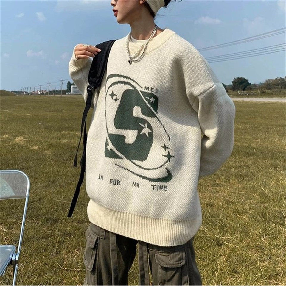 ESC BUTİK Harajuku Vintage Unisex Krem Oversize Kazak