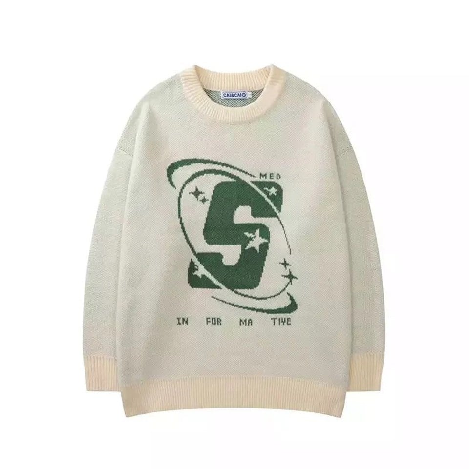 ESC BUTİK Harajuku Vintage Unisex Krem Oversize Kazak