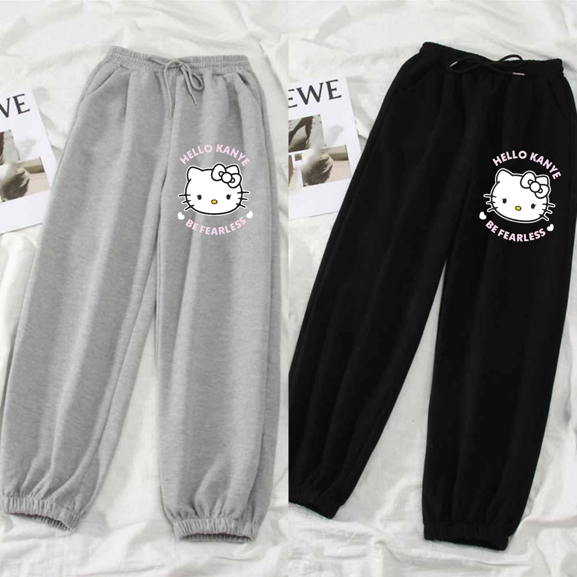 ESC BUTİK Hello Kanye Baskılı Unisex Gri Eşofman Altı