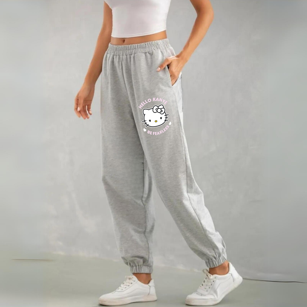 ESC BUTİK Hello Kanye Baskılı Unisex Gri Eşofman Altı