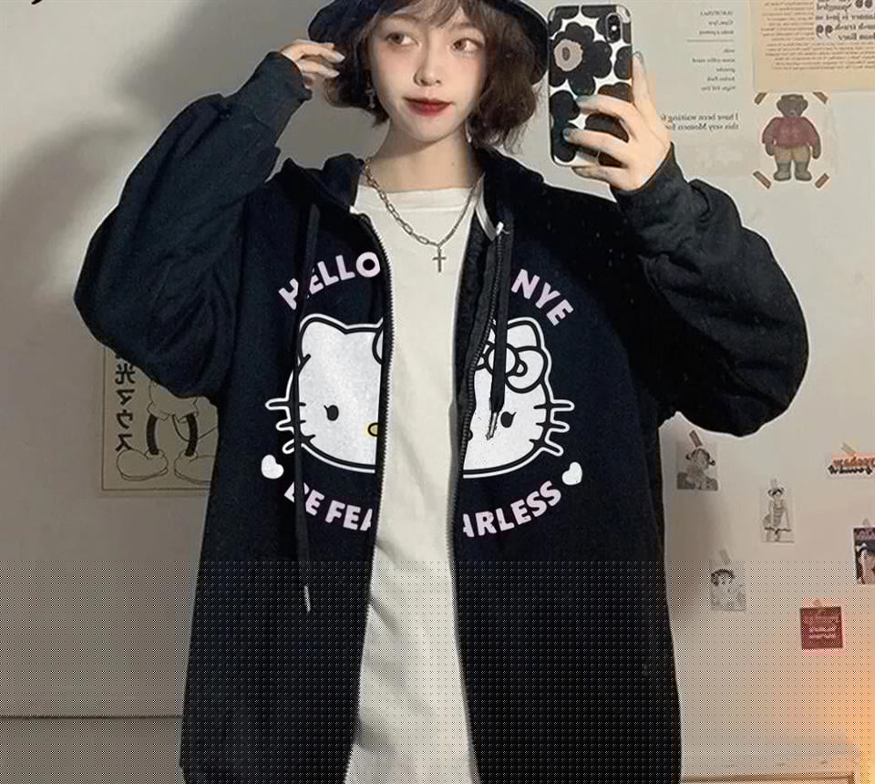 ESC BUTİK Hello Kanye Be Fearless Baskılı Oversize Fermuarlı Siyah Unisex Kapüşonlu Hırka