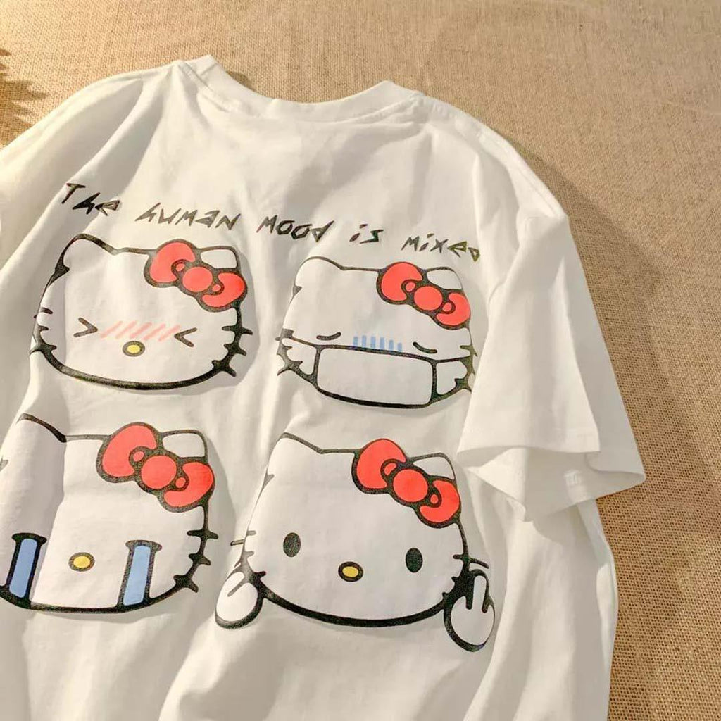ESC BUTİK Hello Kitty Baskılı Beyaz Unisex Oversize T-shirt