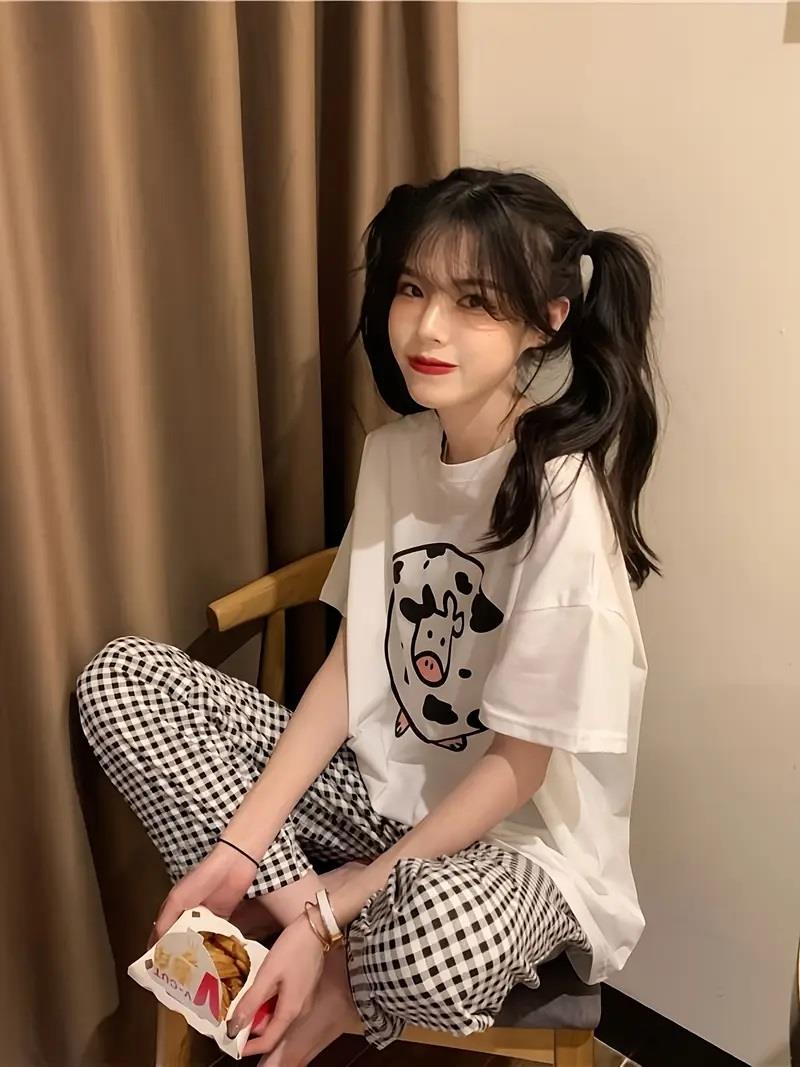 ESC BUTİK İnek Desenli Oversize Unisex T-shirt
