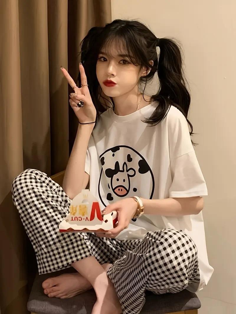 ESC BUTİK İnek Desenli Oversize Unisex T-shirt