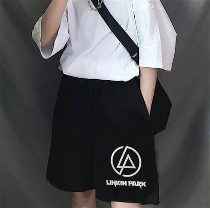 ESC BUTİK Linkin Park Logo Baskılı Siyah Unisex Penye Şort
