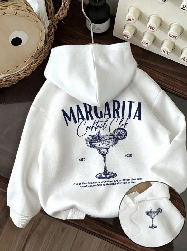 ESC BUTİK Margarita Baskılı Beyaz Kapşonlu Sweatshirt  Hoodie