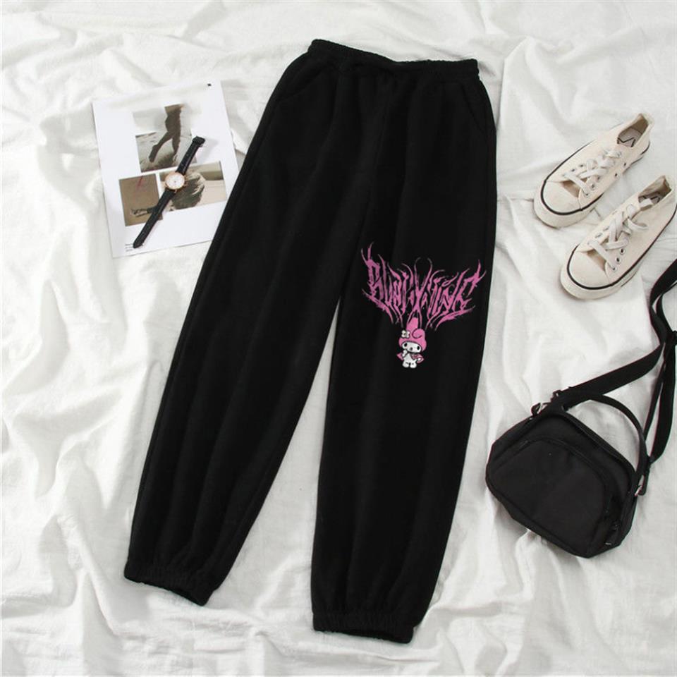 ESC BUTİK Melody Pink Baskılı Oversize Unisex Siyah Eşofman Altı