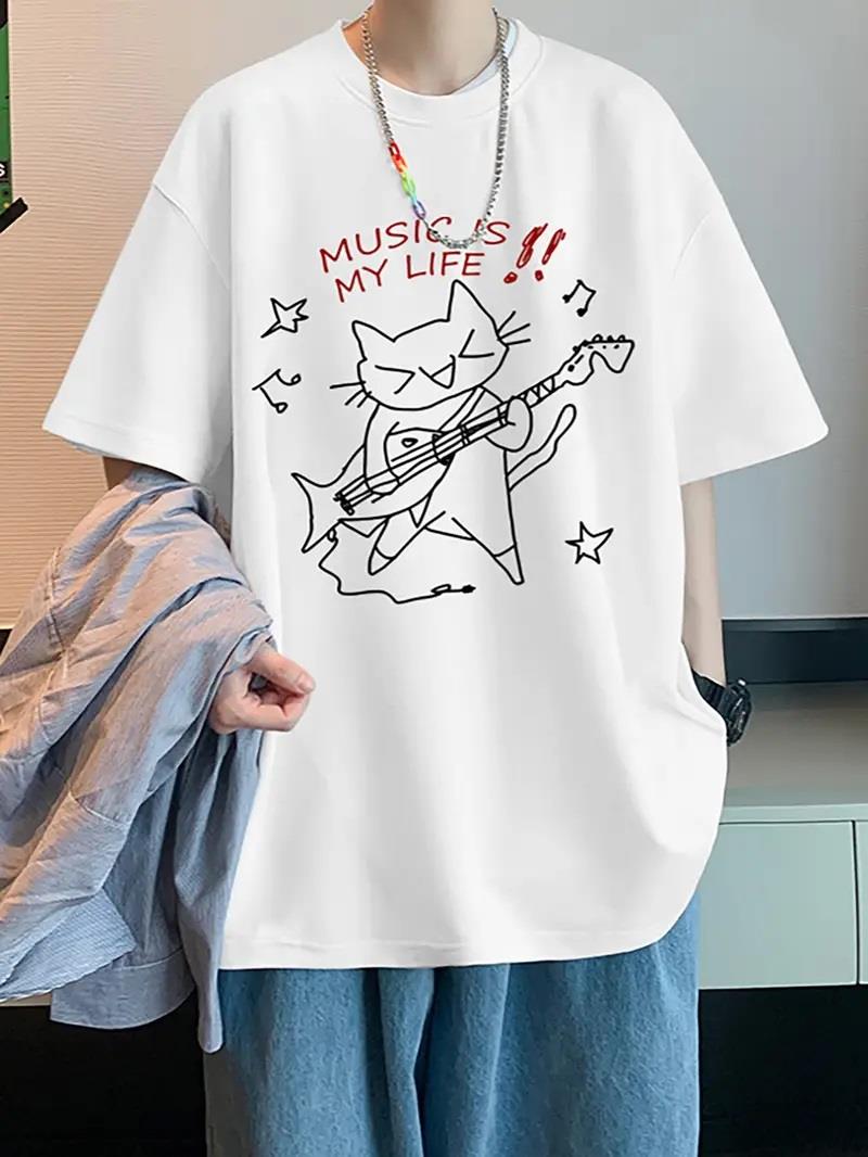 ESC BUTİK Music is My Life Unisex Beyaz Oversize T-shirt