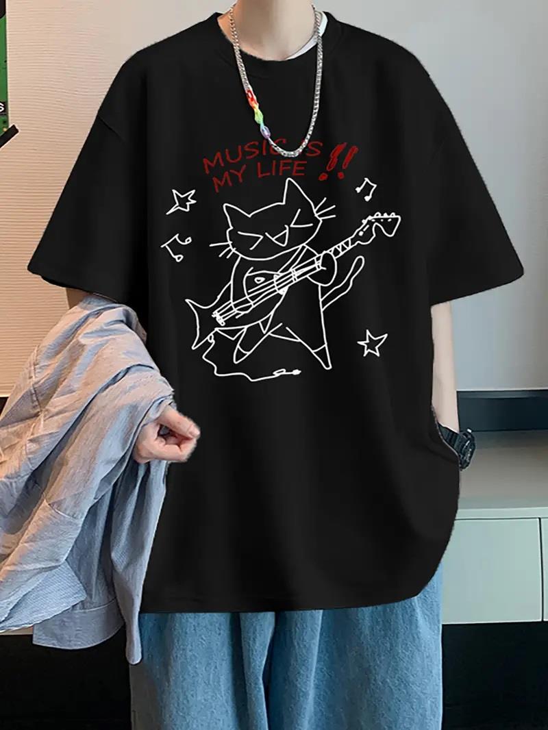 ESC BUTİK Music is My Life Unisex Siyah Oversize T-shirt