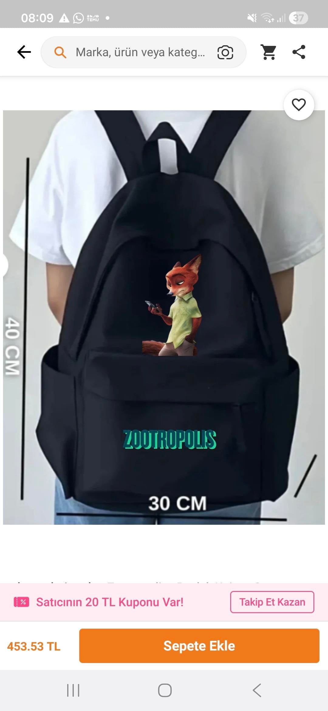 ESC BUTİK Nilay zootopia Baskılı Renkli Unisex Okul Sırt Çantası