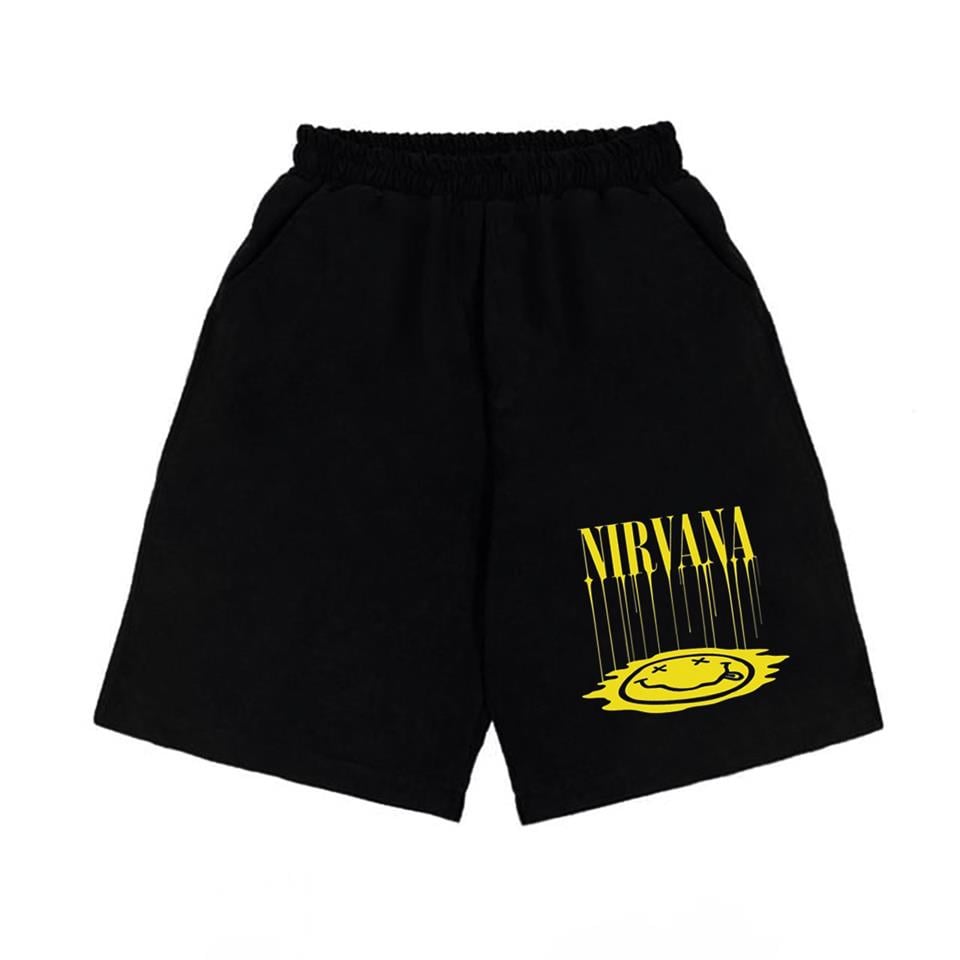 ESC BUTİK Nirvana Baskılı Siyah Unisex Penye Şort
