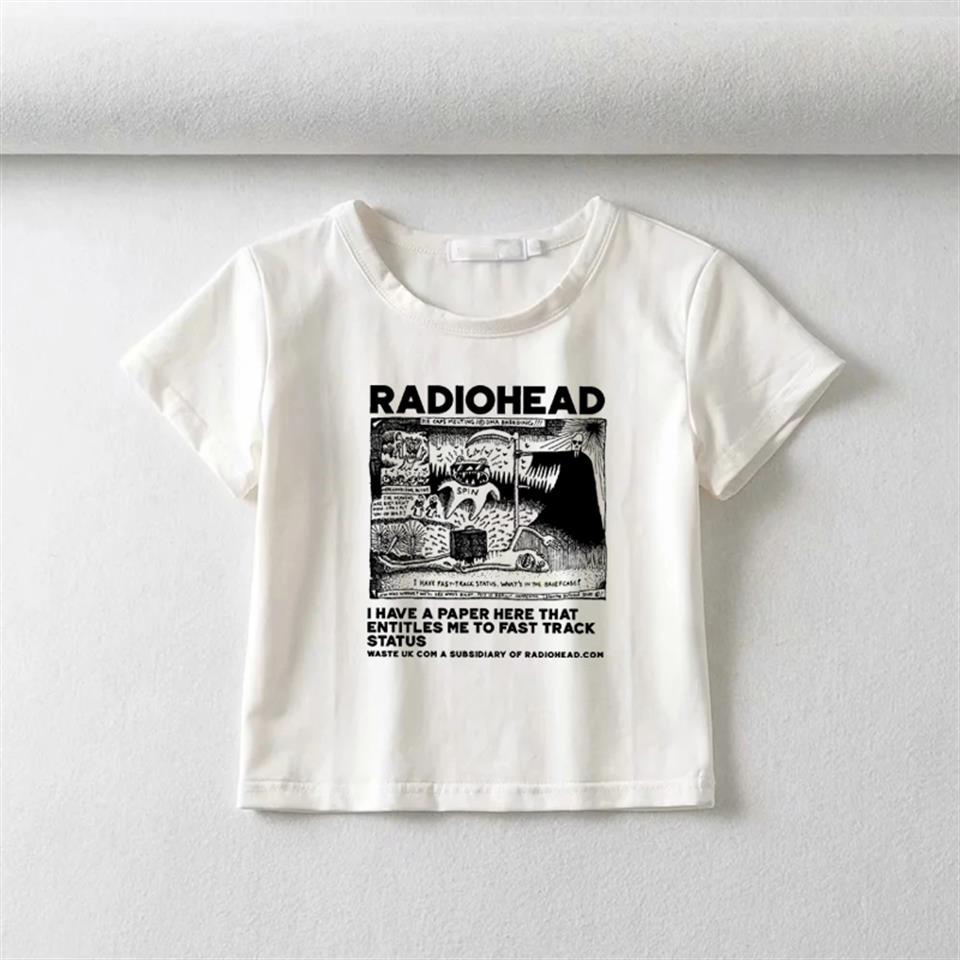 ESC BUTİK Radiohead Baskılı Beyaz Crop