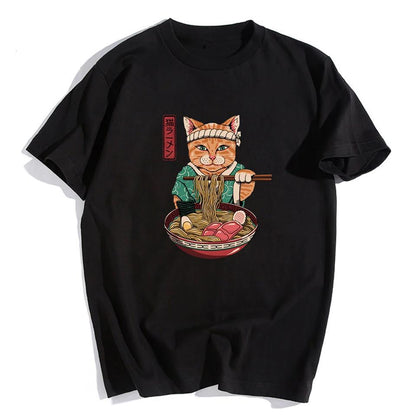 ESC BUTİK Samurai Cat Spaghetti Siyah Unisex Oversize T-shirt
