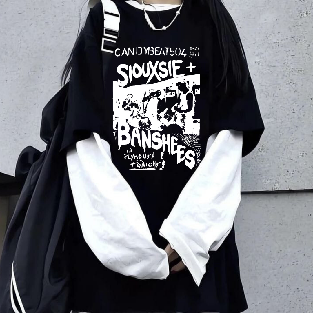 ESC BUTİK Siouxsie Unisex Oversize Fake Kollu Beyaz T-Shirt