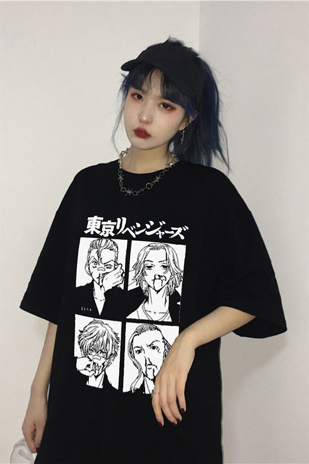 ESC BUTİK Siyah Renk Tokyo Revengers Büyük Baskılı Unisex Geniş Kesim Anime T-shirt