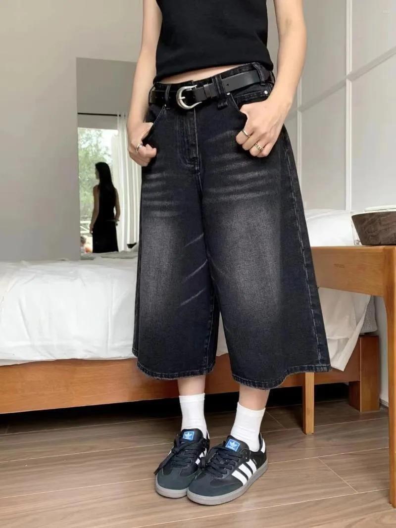 ESC BUTİK Siyah Yıkamalı Kumaş Y2K Unisex Baggy Oversize Kalıp Kot Pantolon Şort