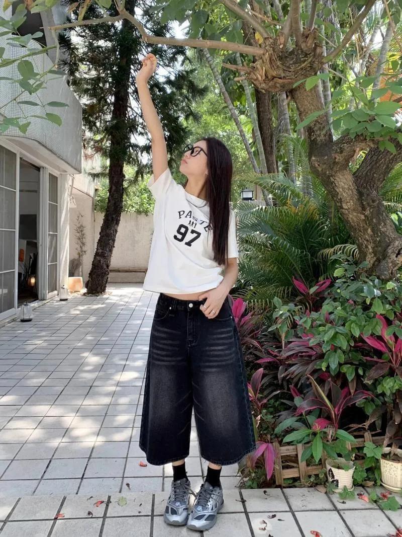 ESC BUTİK Siyah Yıkamalı Kumaş Y2K Unisex Baggy Oversize Kalıp Kot Pantolon Şort