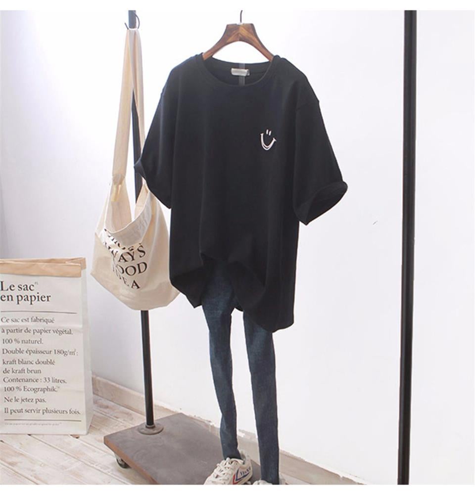 ESC BUTİK Smile Baskılı Siyah Unisex Oversize T-shirt